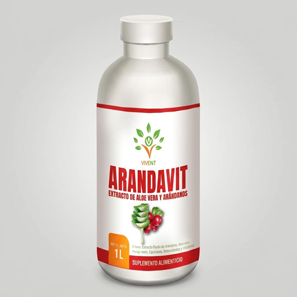 Botella de Arandavit Extracto de Aloe Vera y Arándanos de Vivent de 1 Litro para la gastritis.
