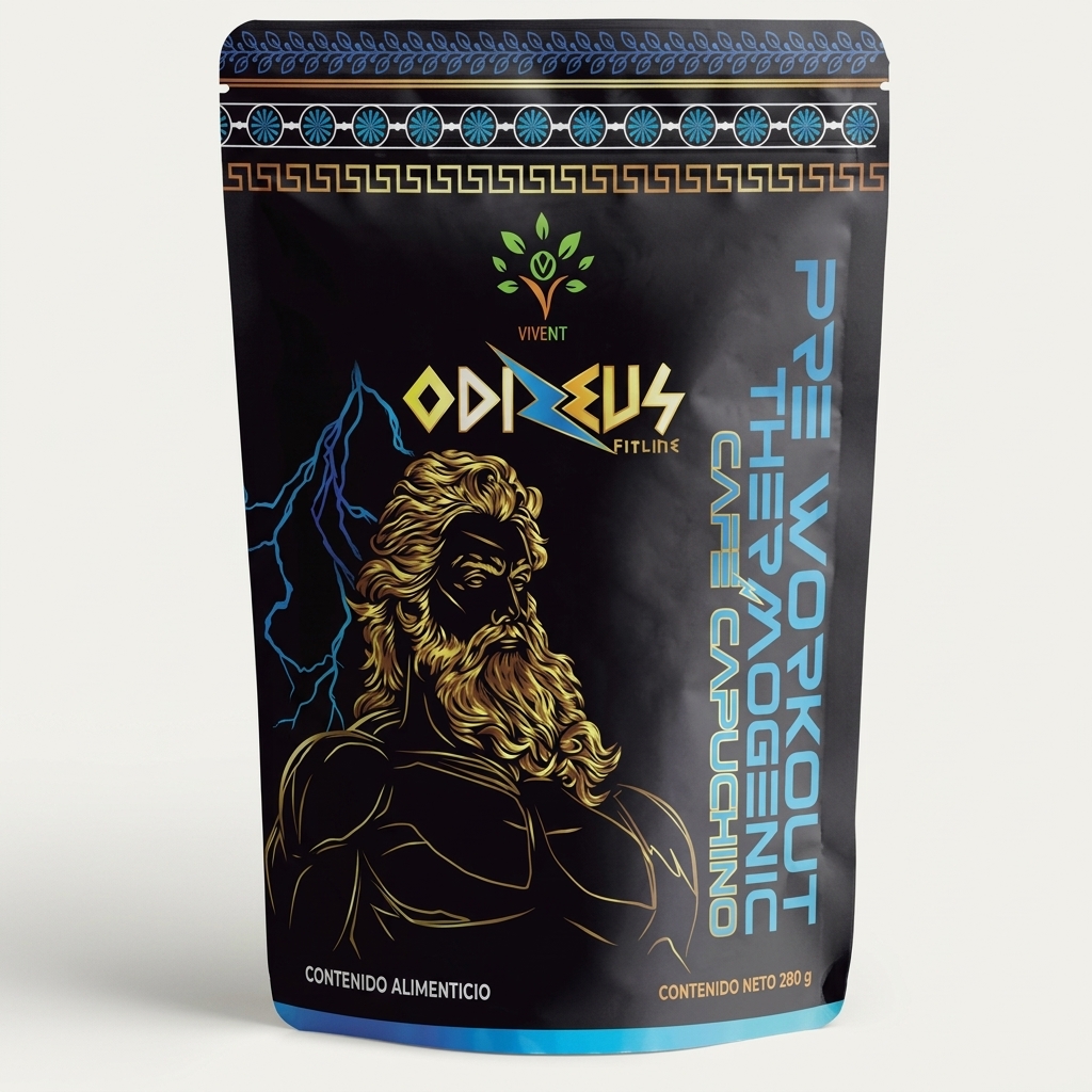 Empaque de Pre-Workout Thermogenic Café Capuchino de Vivent de 280 g para energía deportiva.