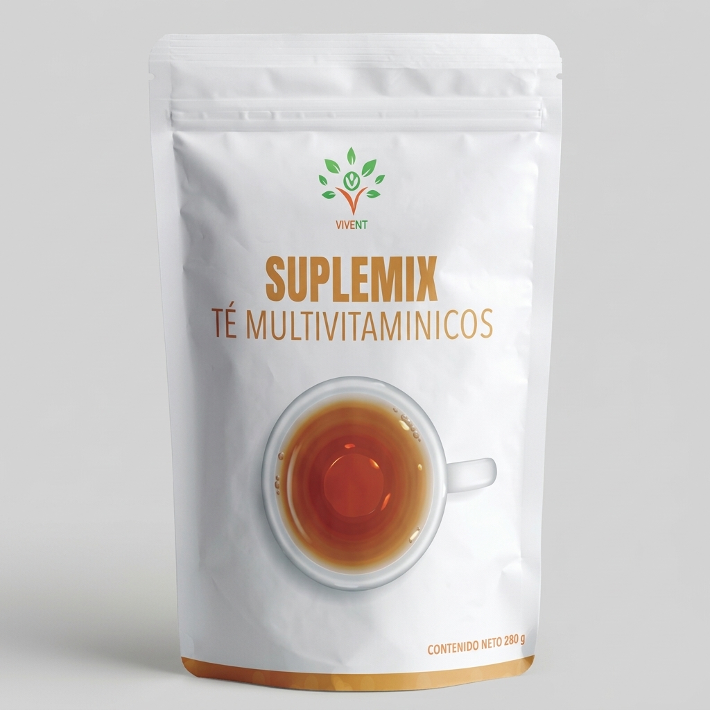 Empaque de Suplemix Té Multivitamínico de Vivent de 280 g para la concentración y energía.