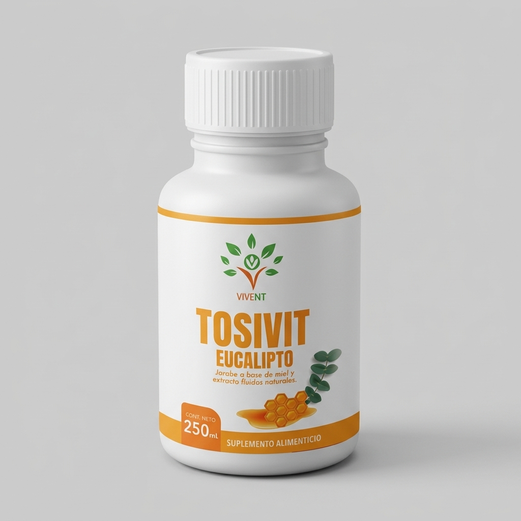 Envase de jarabe Tosivit Eucalipto de Vivent de 250 mL para la tos y congestión nasal.