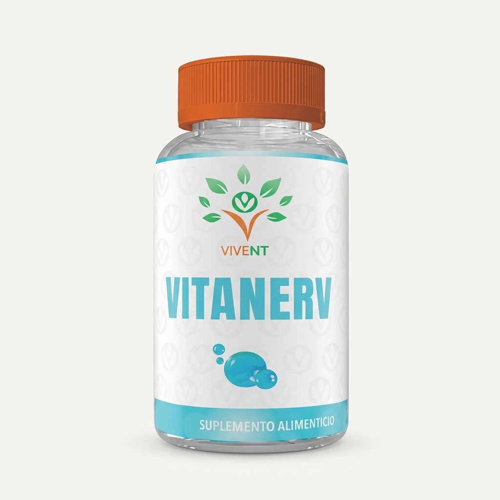 Frasco de cápsulas Vitanerv de Vivent con 60 piezas para el estrés y la ansiedad.
