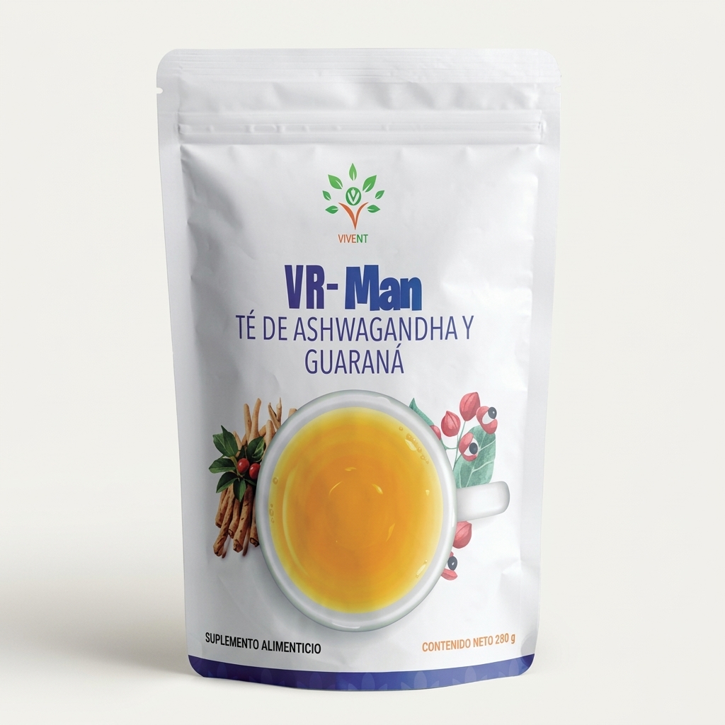 Empaque de VR-Man Café Capuchino de Vivent de 280 g para rendimiento masculino.